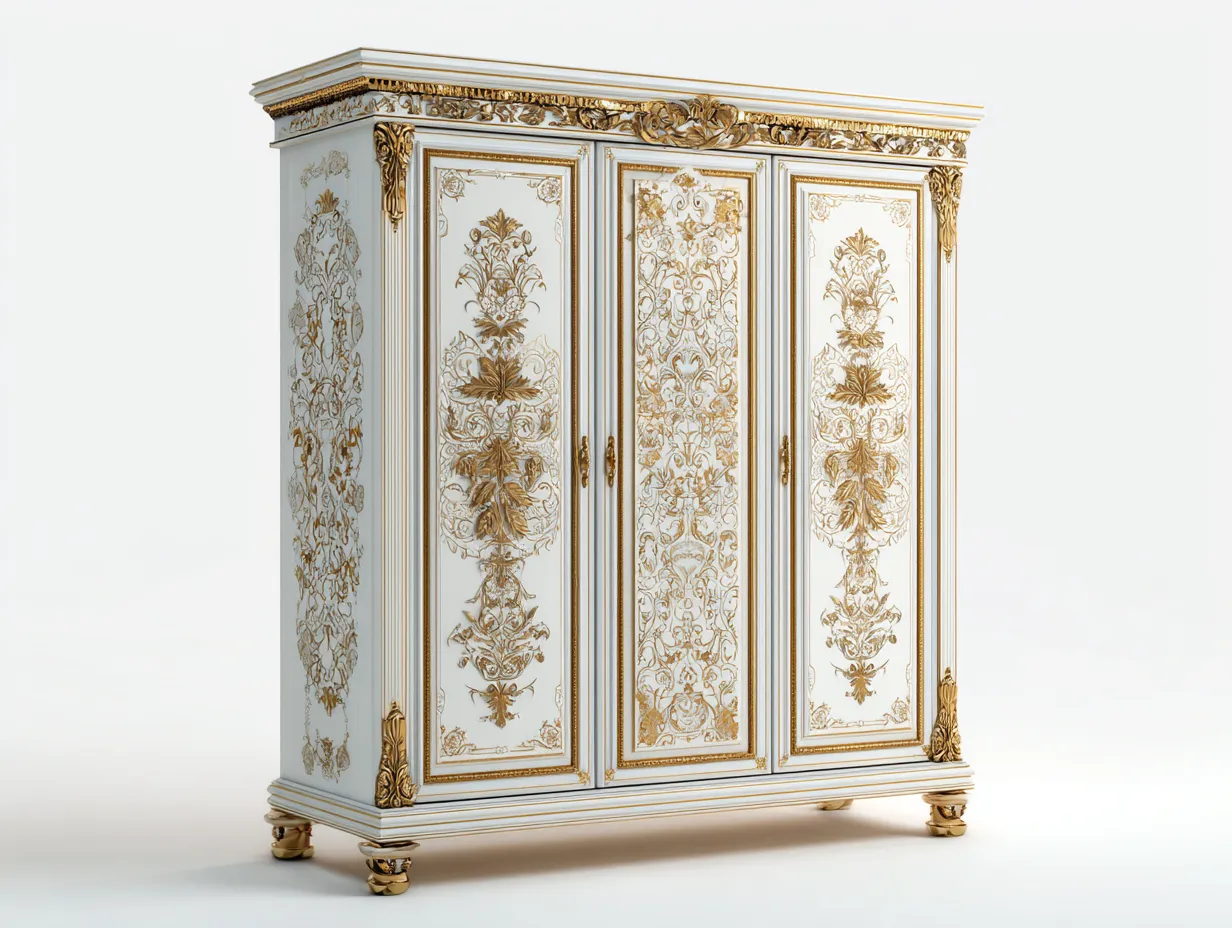 Armoire en bois MDF 200x60x210 cm - blanc-doré - style classique pour chambre-Hanaycasa