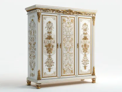 Armoire en bois MDF 200x60x210 cm - blanc-doré - style classique pour chambre-Hanaycasa