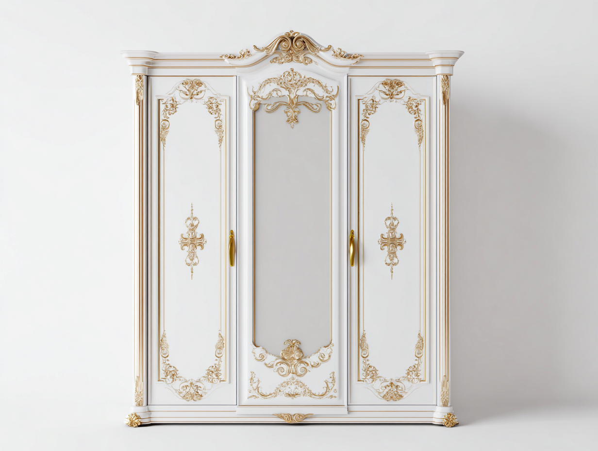 Armoire en bois MDF 180x55x220 cm - blanc-doré - style classique pour chambre-Hanaycasa
