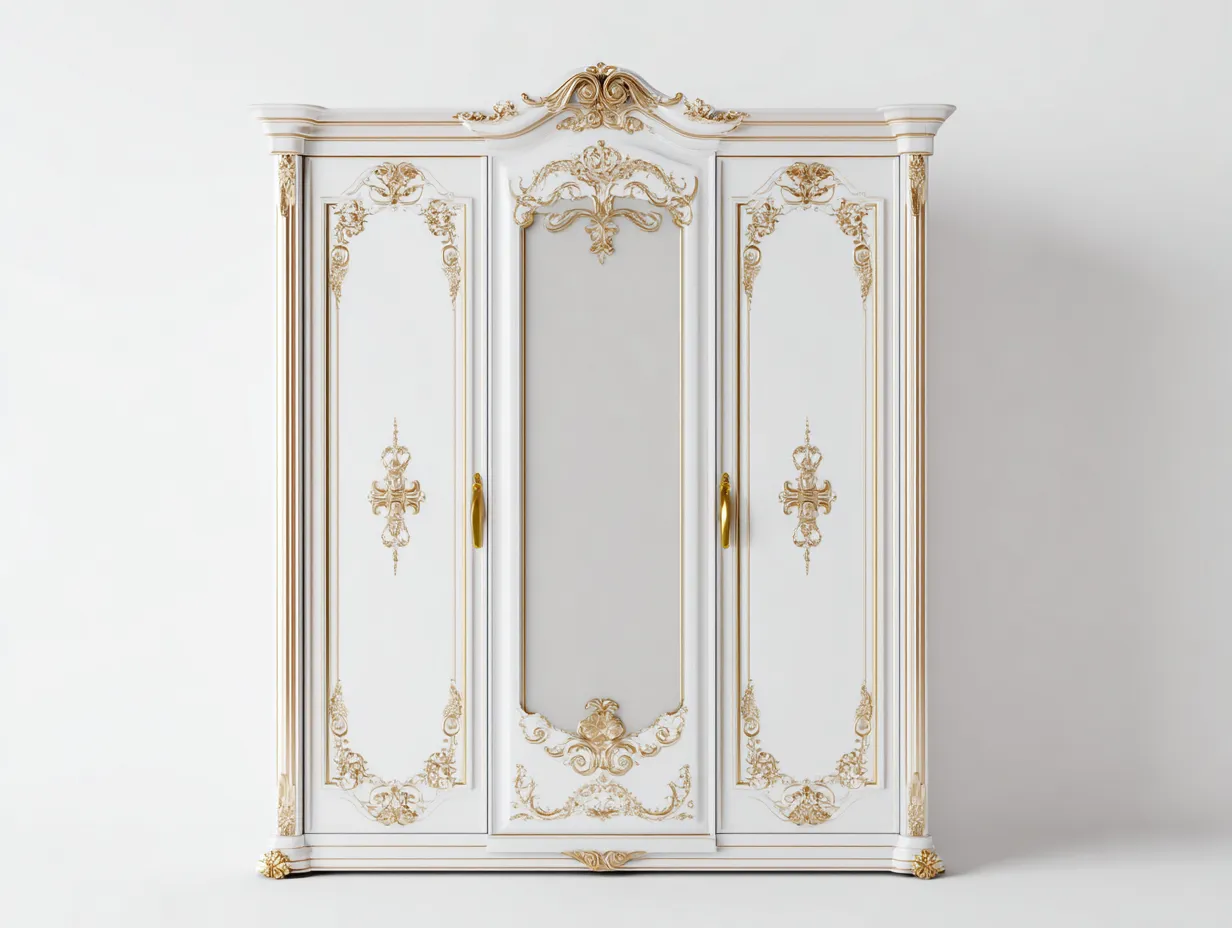 Armoire en bois MDF 180x55x220 cm - blanc-doré - style classique pour chambre-Hanaycasa