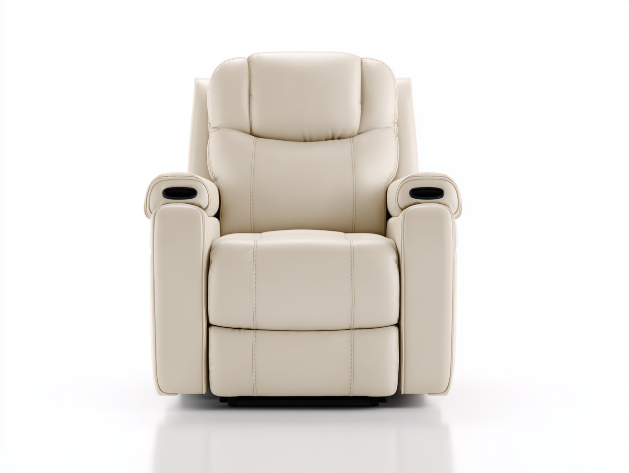 Fauteuil relax cuir synthétique 90x95x110 cm - beige - fonction inclinable avec repose-pieds pour salon-Hanaycasa