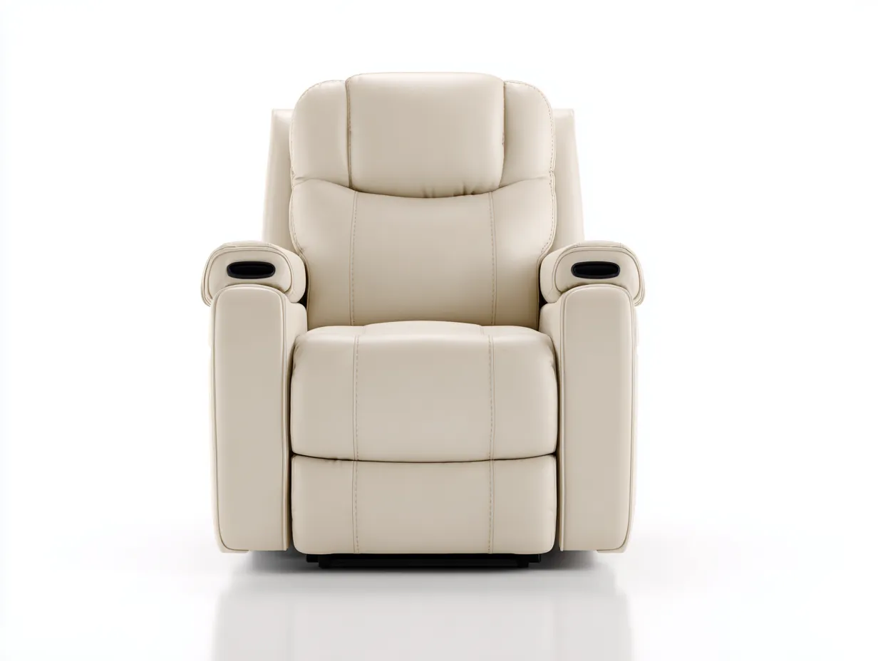 Fauteuil relax cuir synthétique 90x95x110 cm - beige - fonction inclinable avec repose-pieds pour salon-Hanaycasa