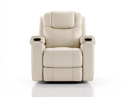 Fauteuil relax cuir synthétique 90x95x110 cm - beige - fonction inclinable avec repose-pieds pour salon-Hanaycasa