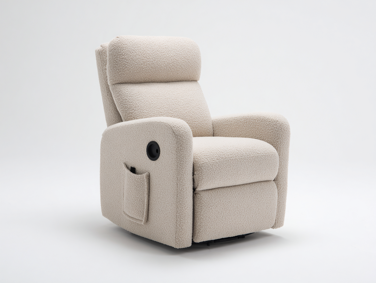 Fauteuil relax en tissu bouclé 88x86x104 cm - beige - dossier haut pour salon-Hanaycasa
