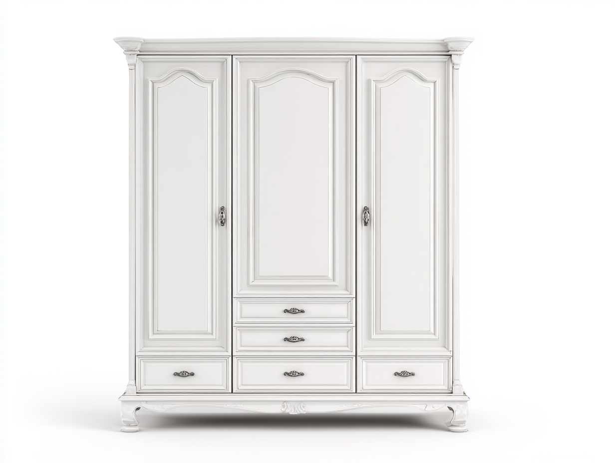 Armoire bois blanc 160x55x200 cm pour chambre - 3 portes et tiroirs - style classique-Hanaycasa