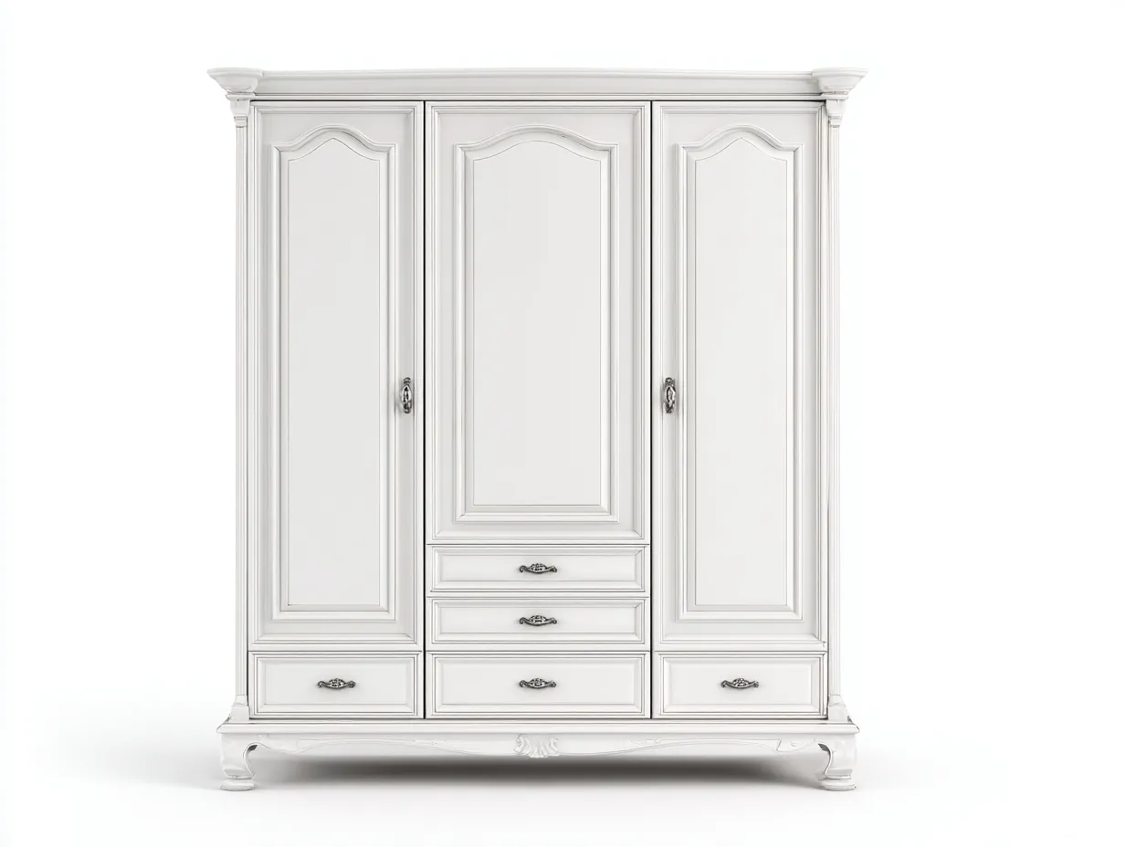 Armoire bois blanc 160x55x200 cm pour chambre - 3 portes et tiroirs - style classique-Hanaycasa