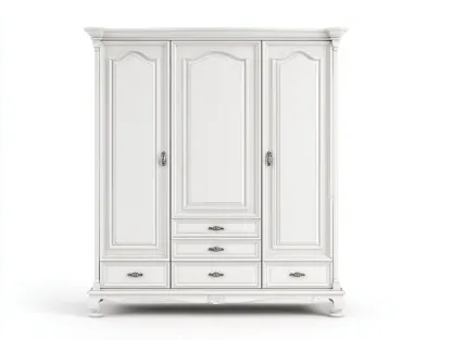 Armoire bois blanc 160x55x200 cm pour chambre - 3 portes et tiroirs - style classique-Hanaycasa