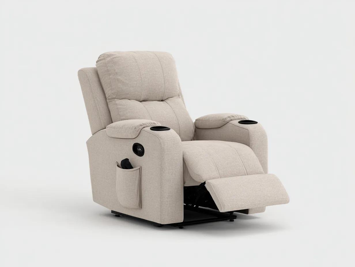 Fauteuil relax tissu 85x95x105 cm - beige - fonction inclinable avec repose-pieds pour salon-Hanaycasa