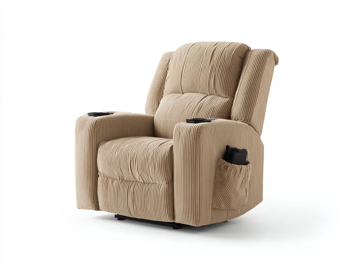 Fauteuil relax tissu côtelé 88x96x104 cm - beige - fonction inclinable avec repose-pieds pour salon-Hanaycasa