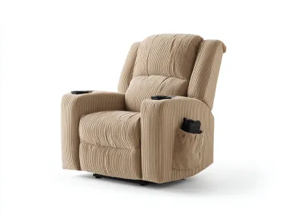 Fauteuil relax tissu côtelé 88x96x104 cm - beige - fonction inclinable avec repose-pieds pour salon-Hanaycasa