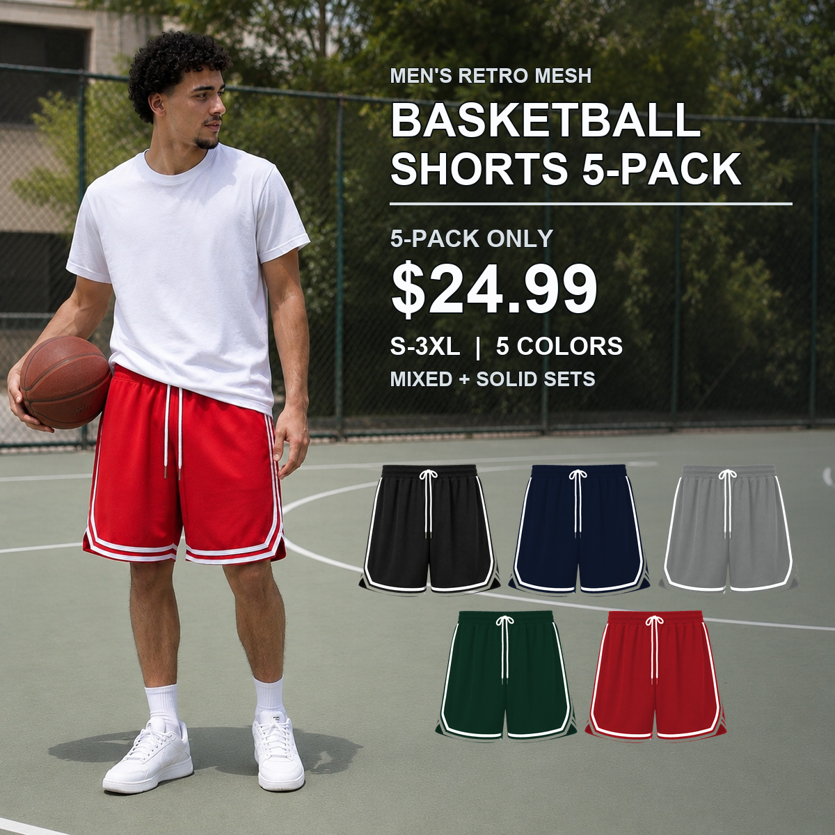 Men's retro mesh basketball shorts five-pack cover