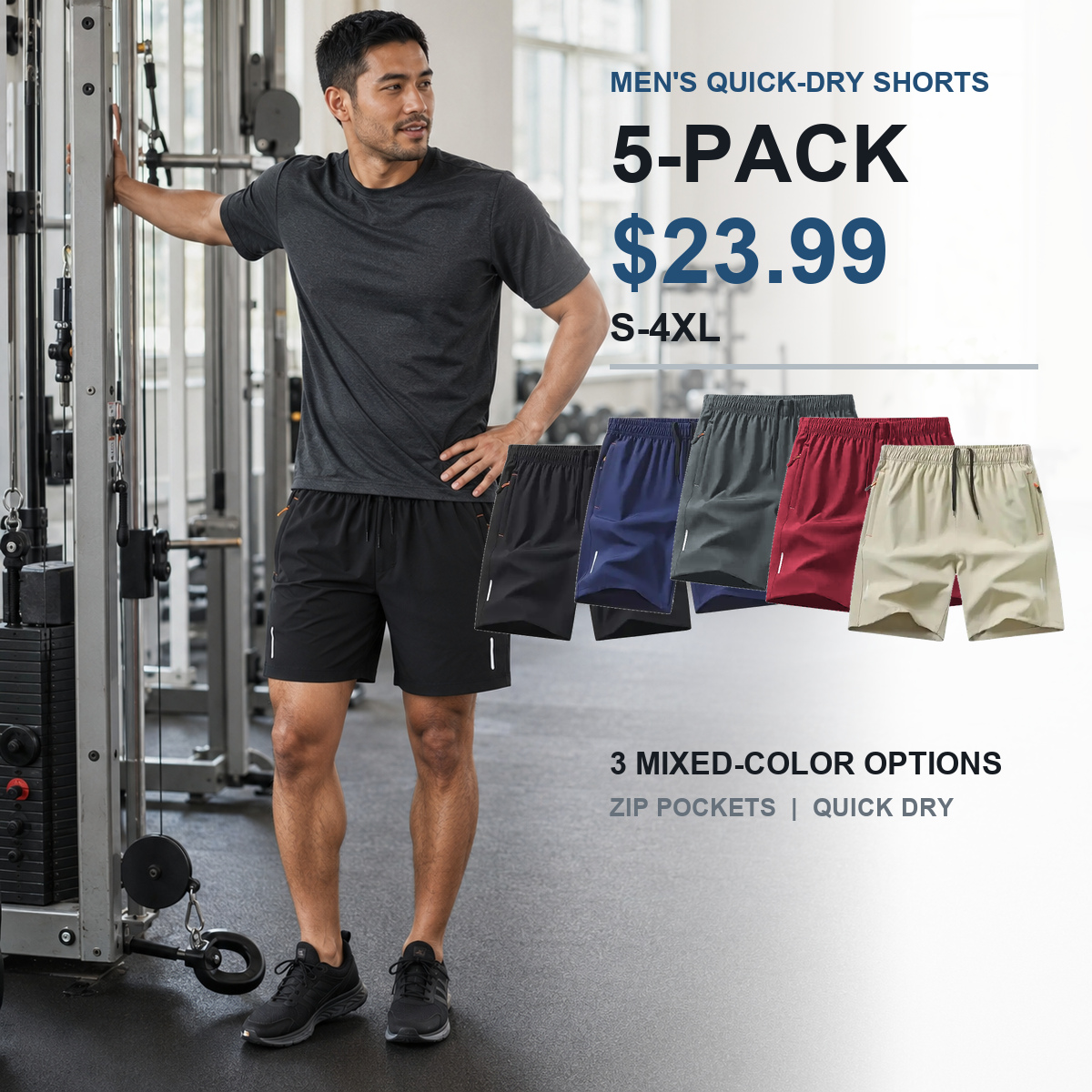 Men's quick-dry athletic shorts mixed five-pack cover