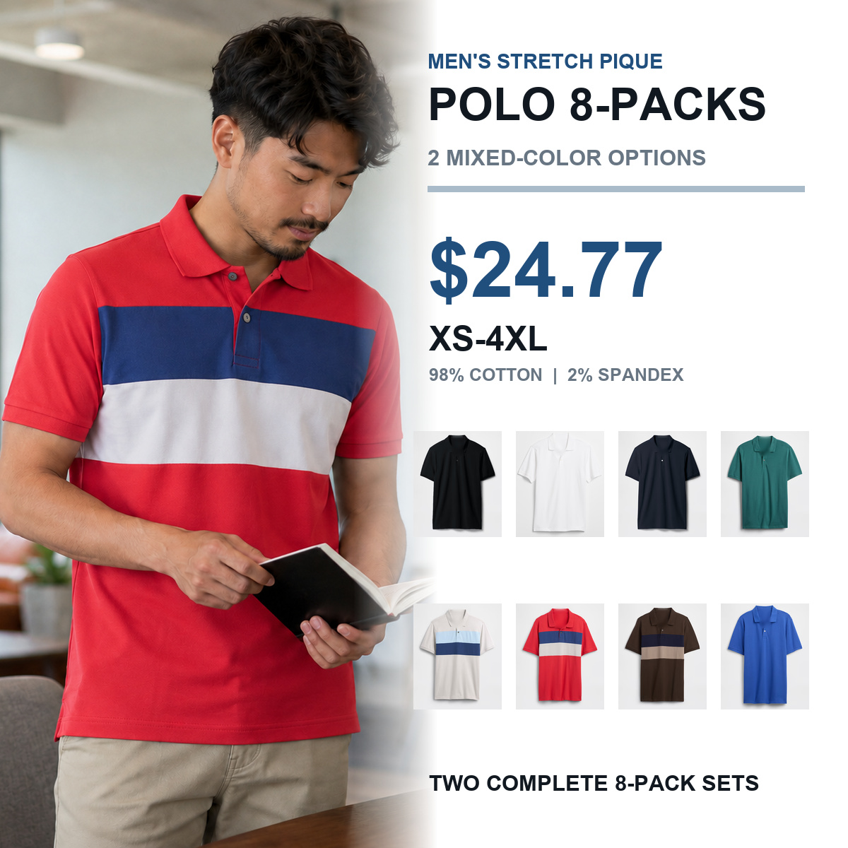 Men's stretch pique polo two-pack-option cover