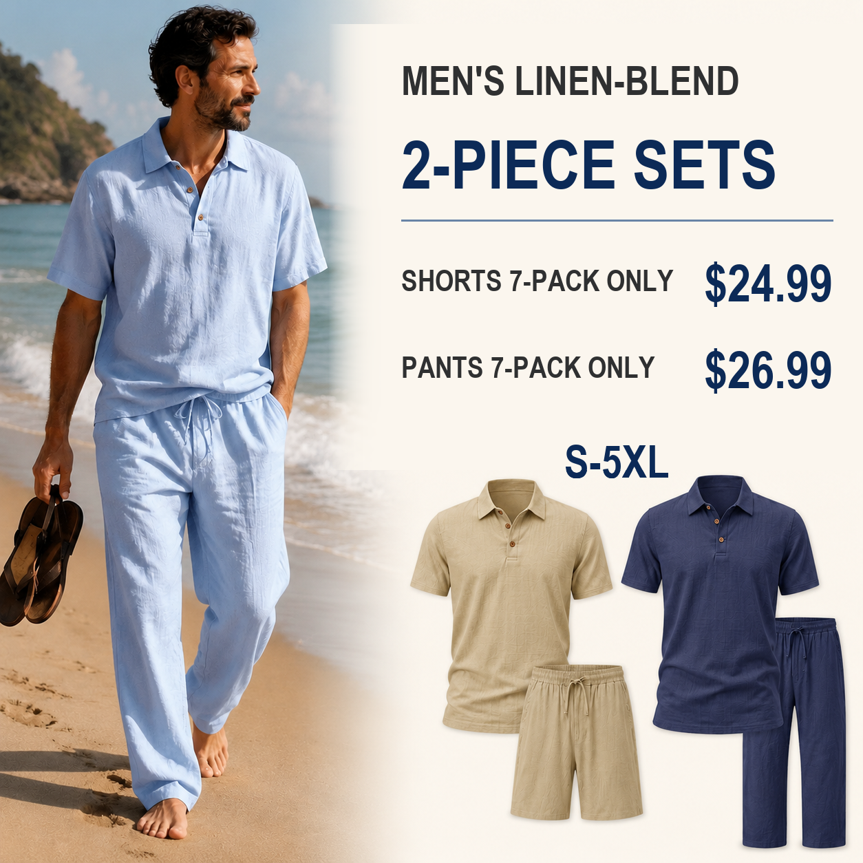 Men's linen-blend two-piece seven-pack cover