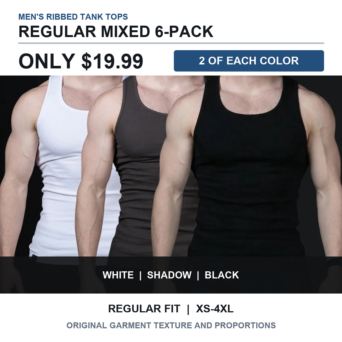 Regular Black White Shadow mixed 6-pack