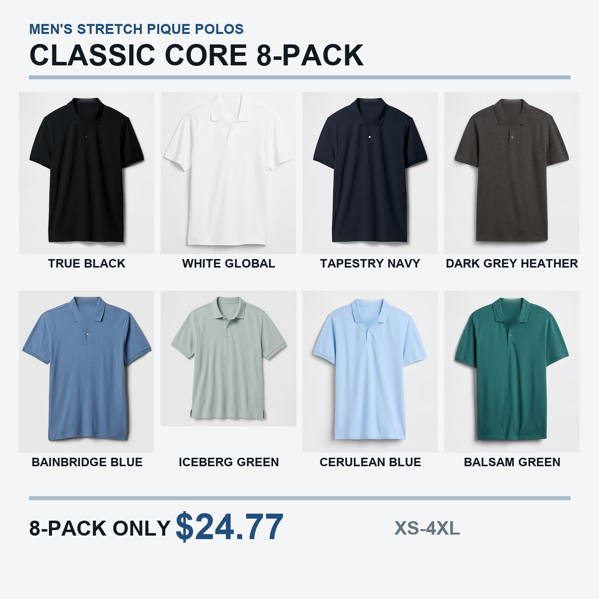 Classic Core mixed-color eight-pack polo set