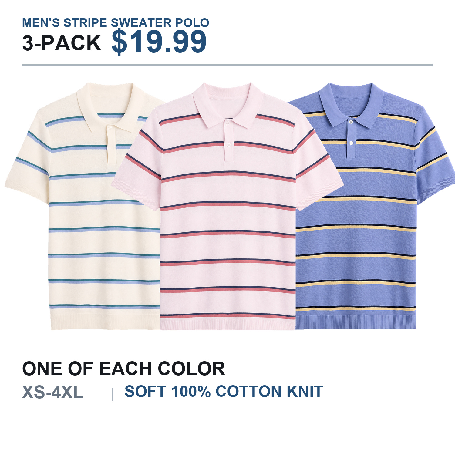 Three-color stripe sweater polo 3-pack