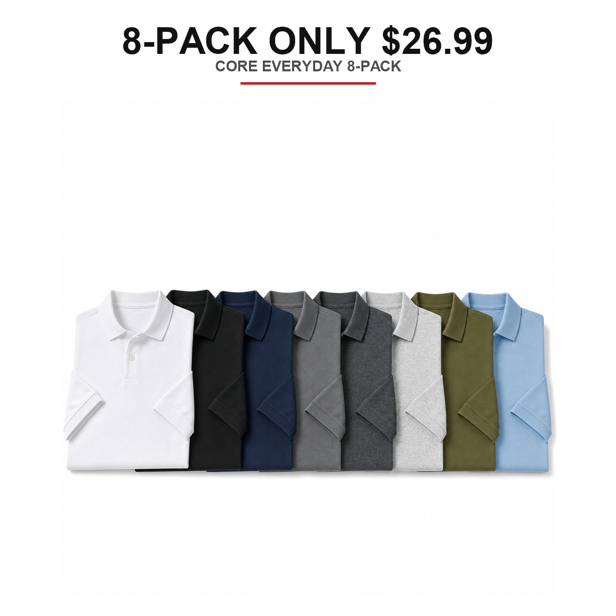 Core Everyday 8-pack men's cotton pique polo shirts