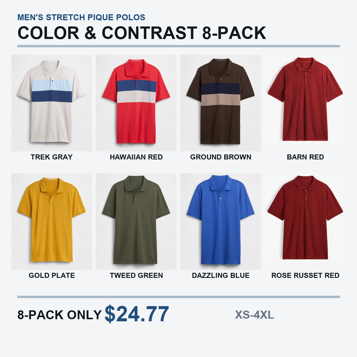 Color and Contrast mixed-color eight-pack polo set