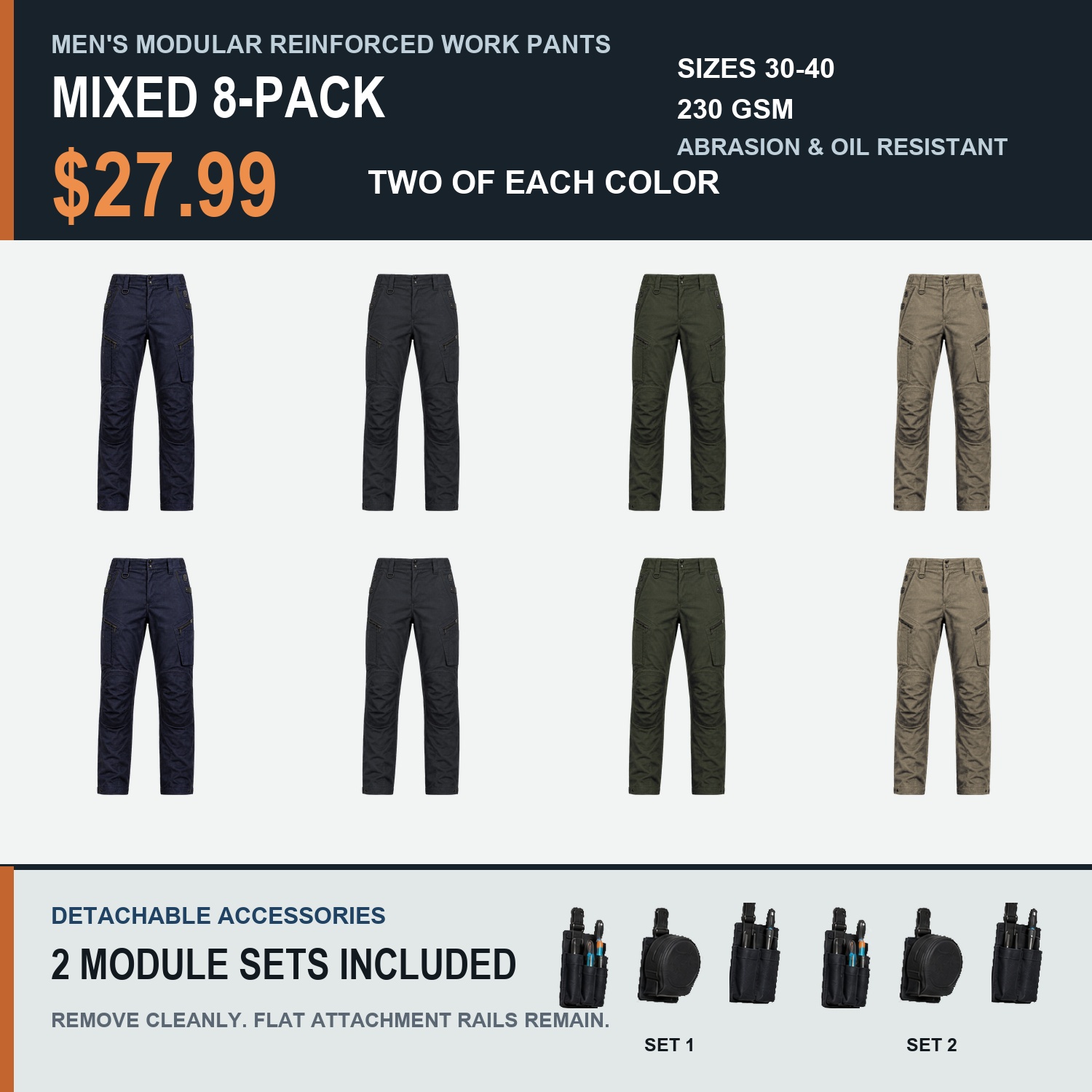 Mixed 8-Pack with two pairs in each color and two detachable module sets