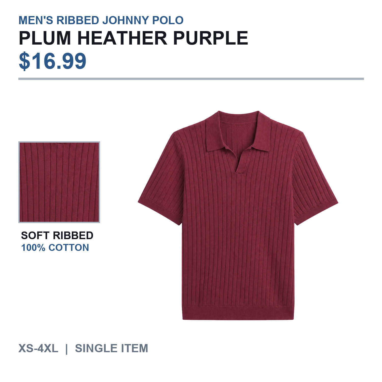 Ribbed Johnny collar polo in Plum Heather Purple
