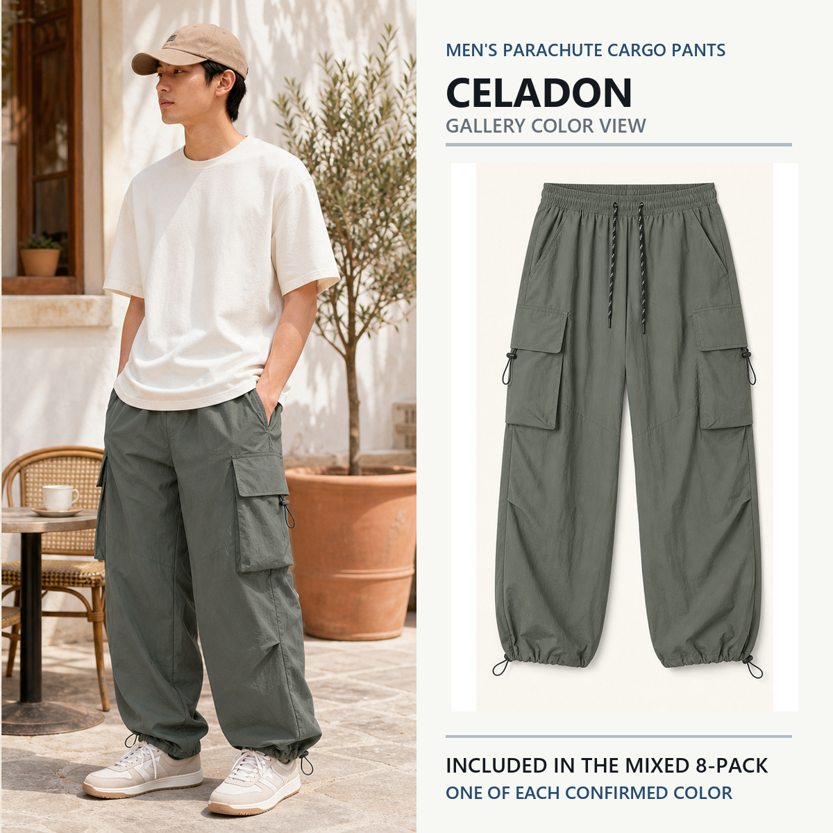 Celadon parachute cargo pants gallery color view