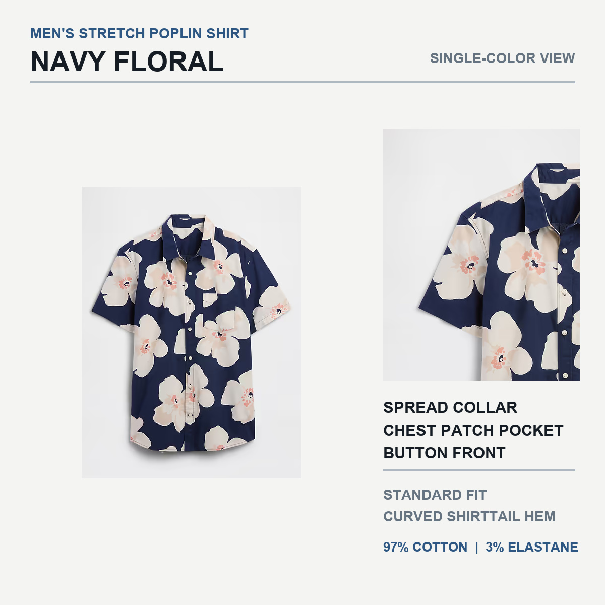 Navy Floral stretch poplin shirt