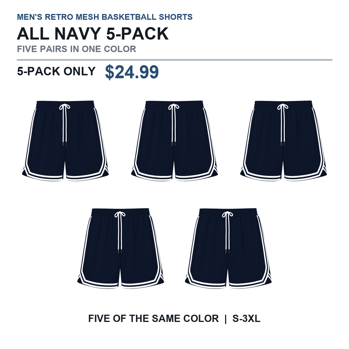 All Navy five-pack basketball shorts