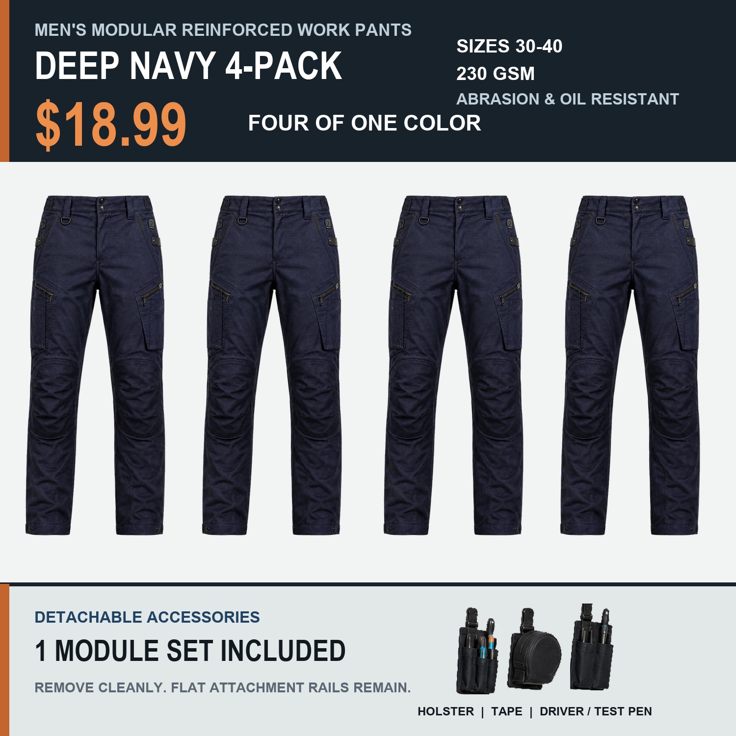 Deep Navy 4-Pack with one detachable module set