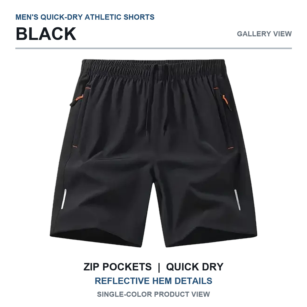 Black quick-dry athletic shorts gallery view