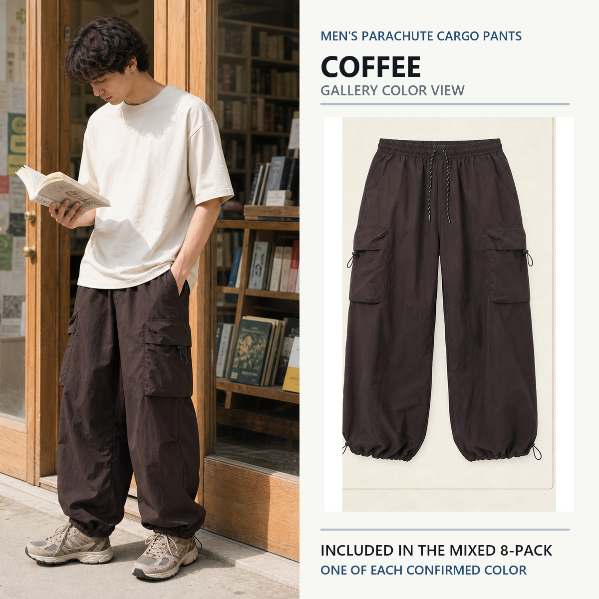 Coffee parachute cargo pants gallery color view