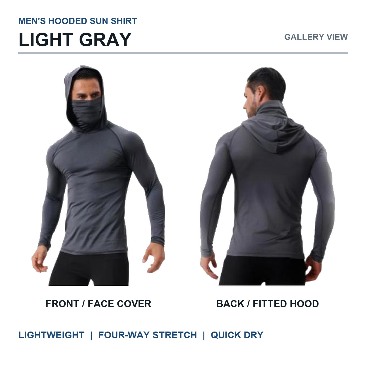 Light Gray men's hooded sun shirt front and back gallery view