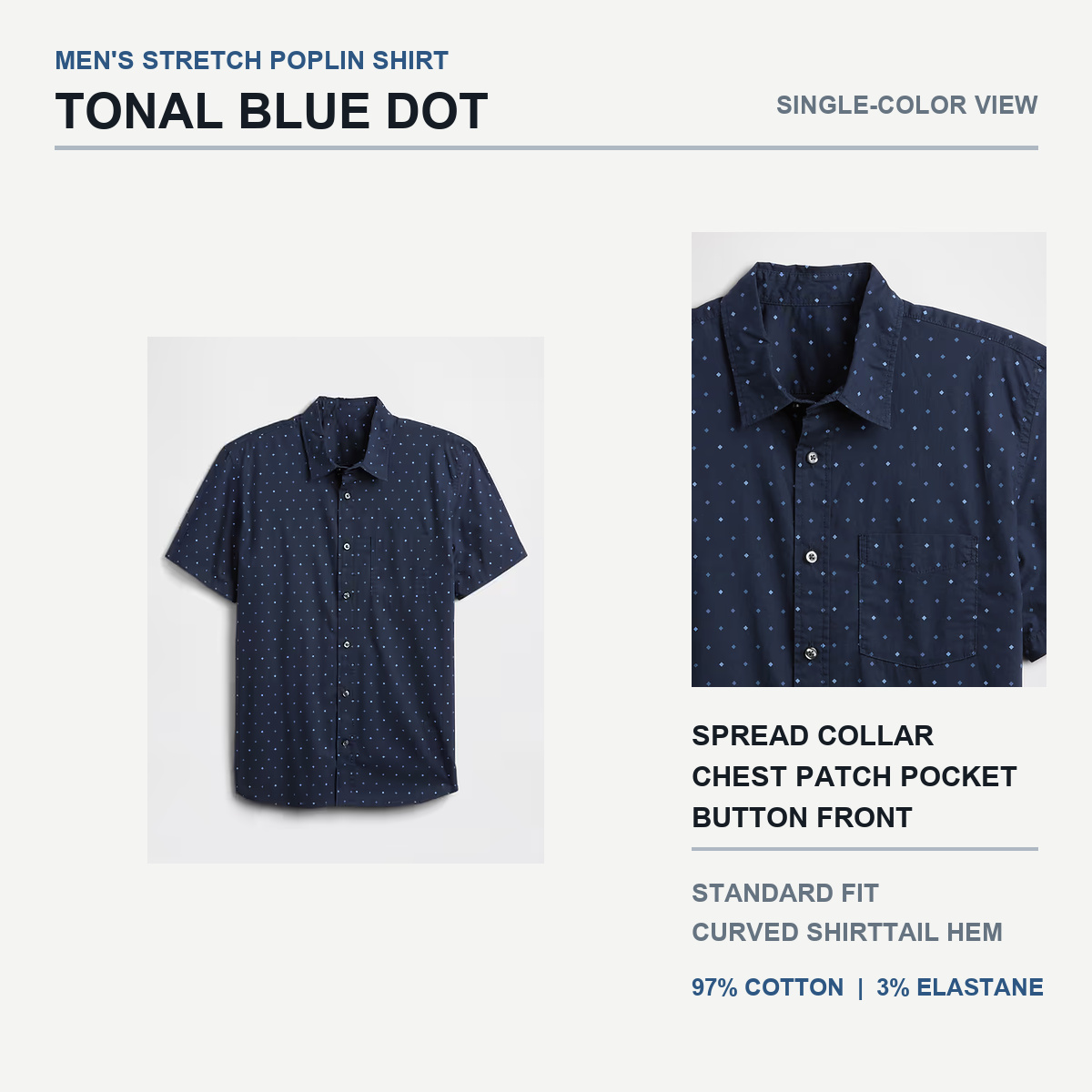 Tonal Blue Dot stretch poplin shirt