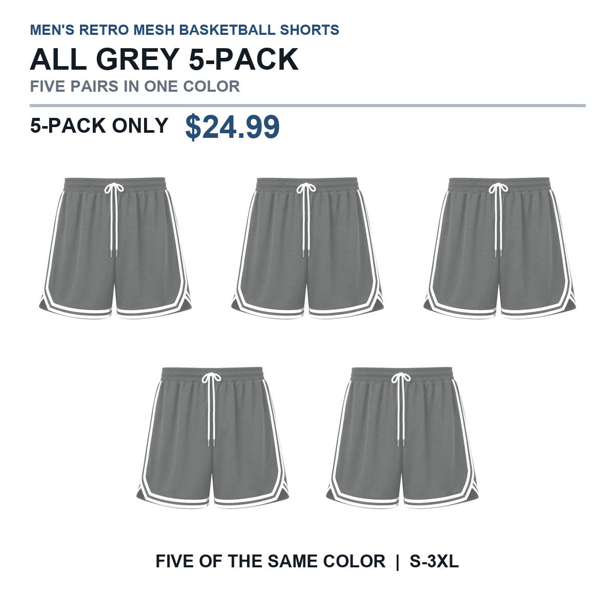 All Grey five-pack basketball shorts