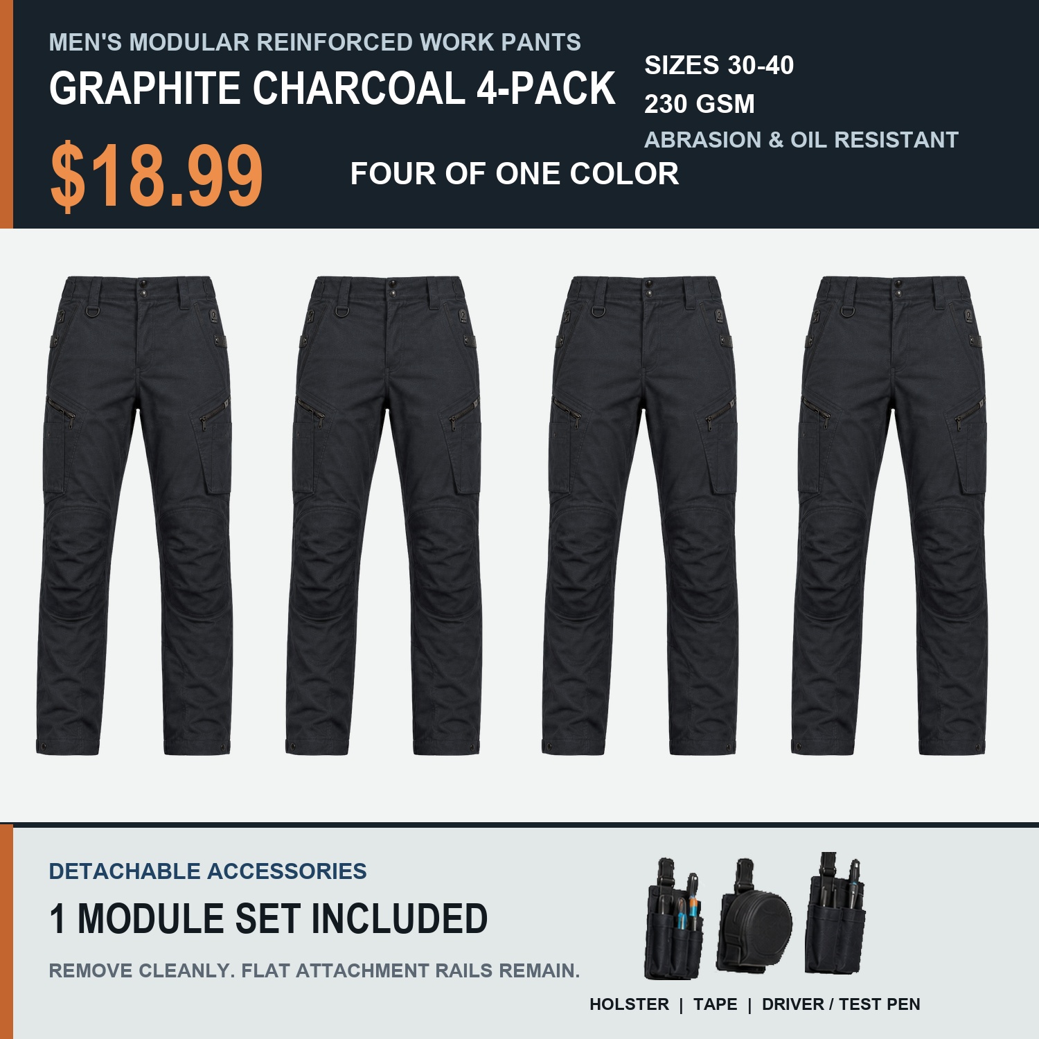 Graphite Charcoal 4-Pack with one detachable module set