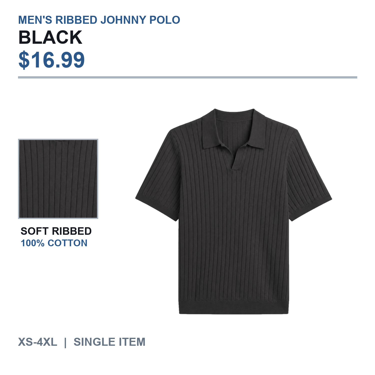Ribbed Johnny collar polo in Black