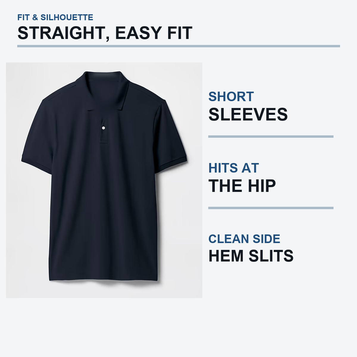 Straight easy fit and short sleeve details