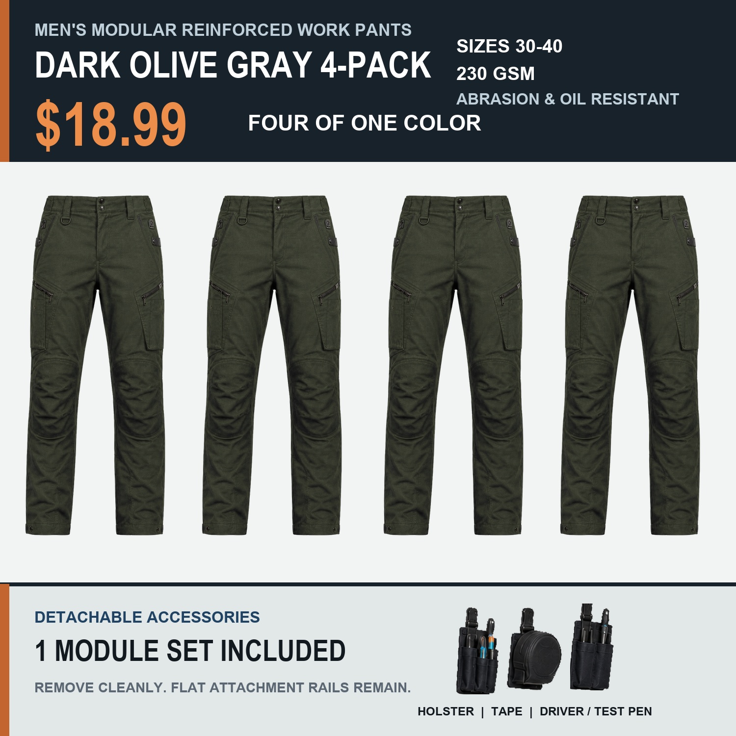 Dark Olive Gray 4-Pack with one detachable module set