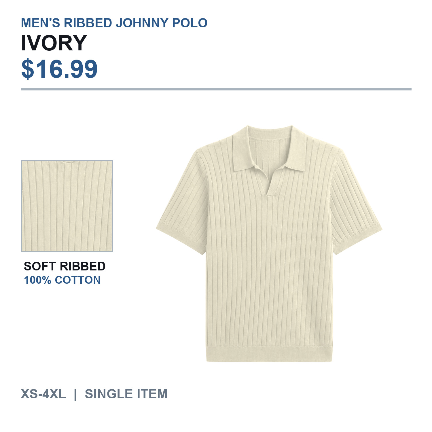 Ribbed Johnny collar polo in Ivory