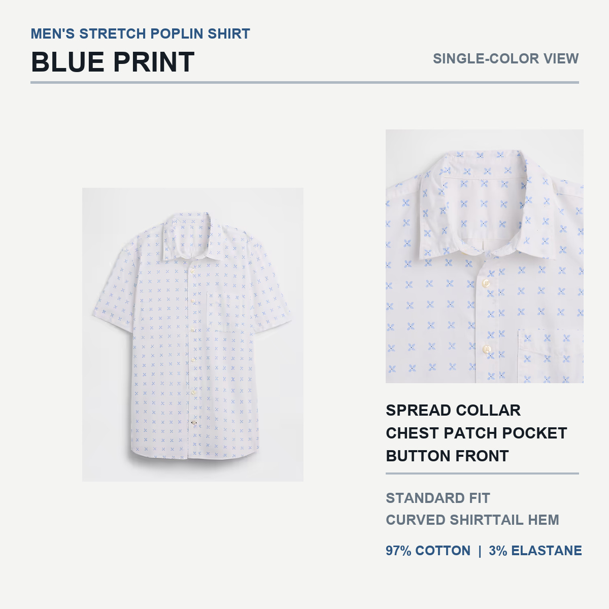 Blue Print stretch poplin shirt