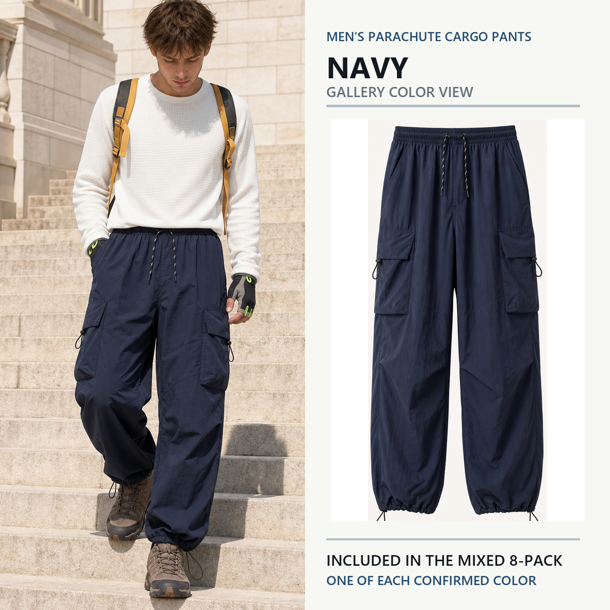 Navy parachute cargo pants gallery color view