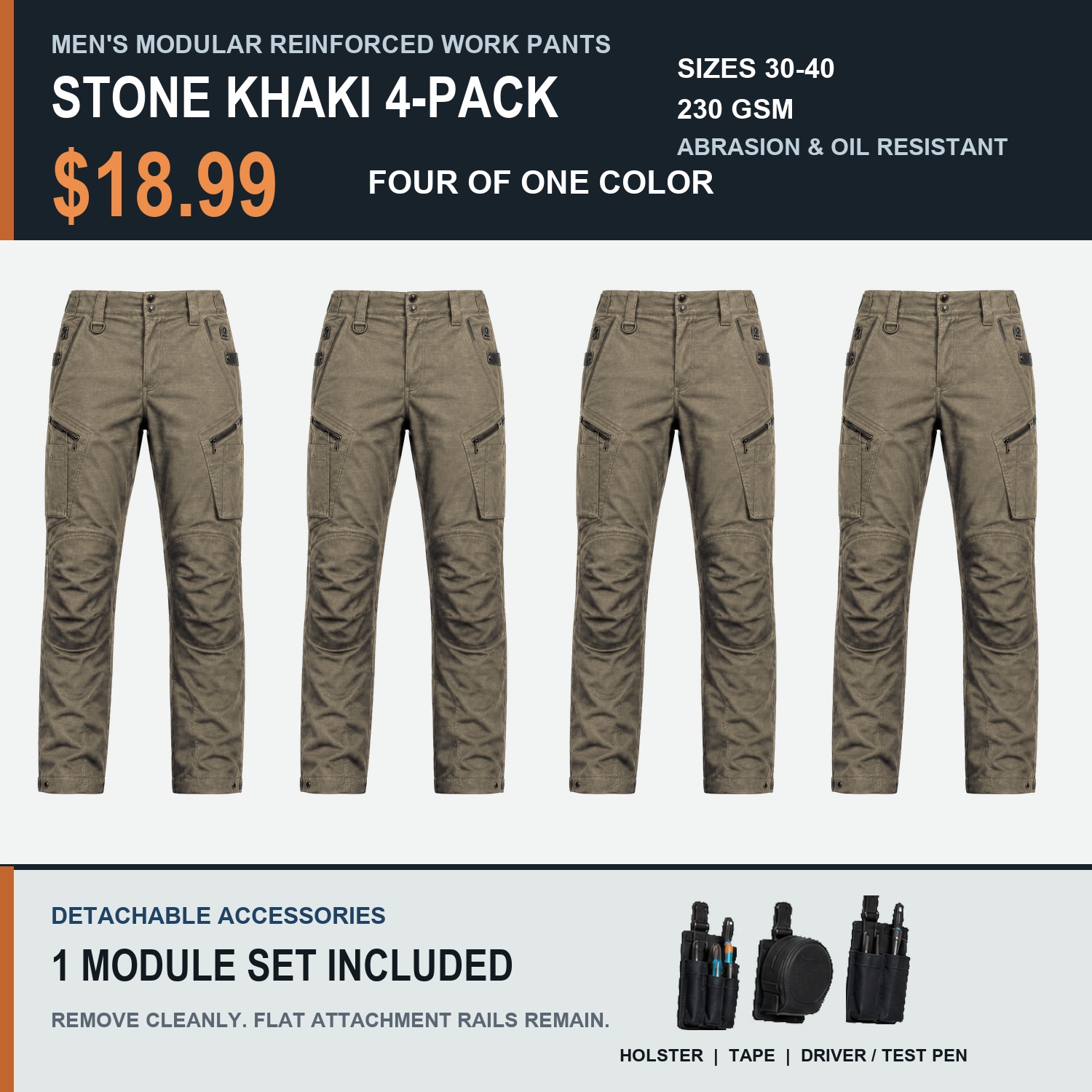 Stone Khaki 4-Pack with one detachable module set