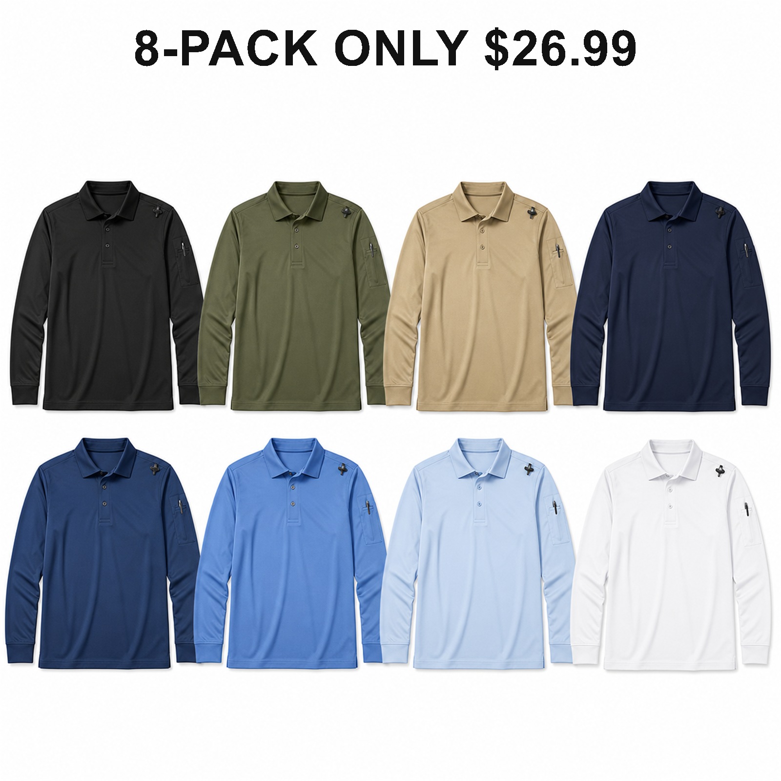 Long Sleeve Outdoor Utility 8-Pack men's tactical performance polo shirts