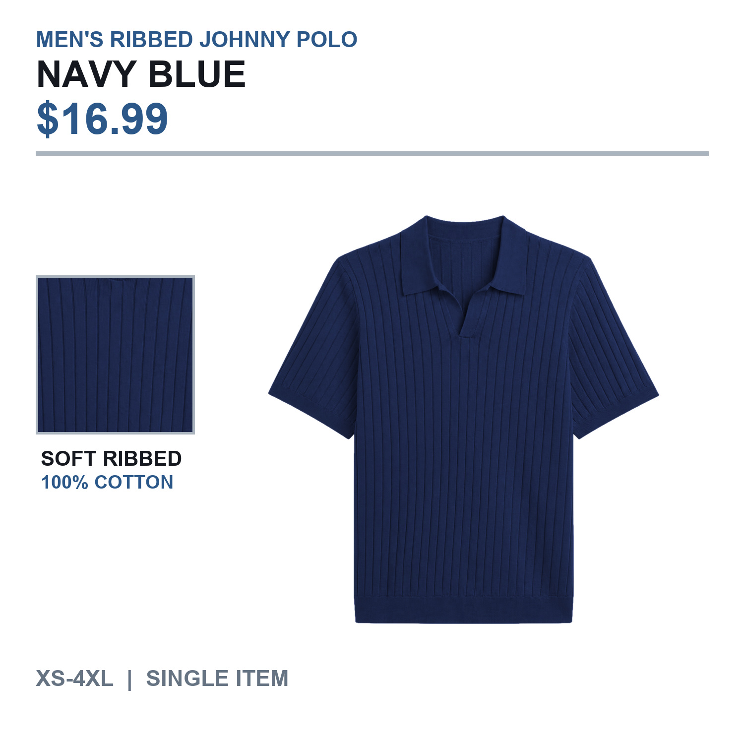 Ribbed Johnny collar polo in Navy Blue