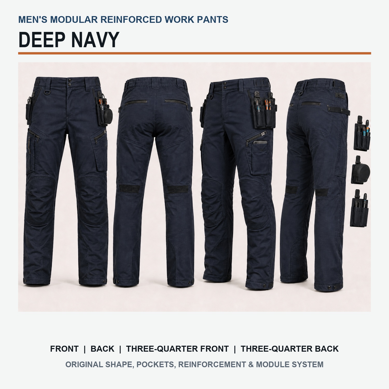 Deep Navy modular reinforced work pants gallery color view