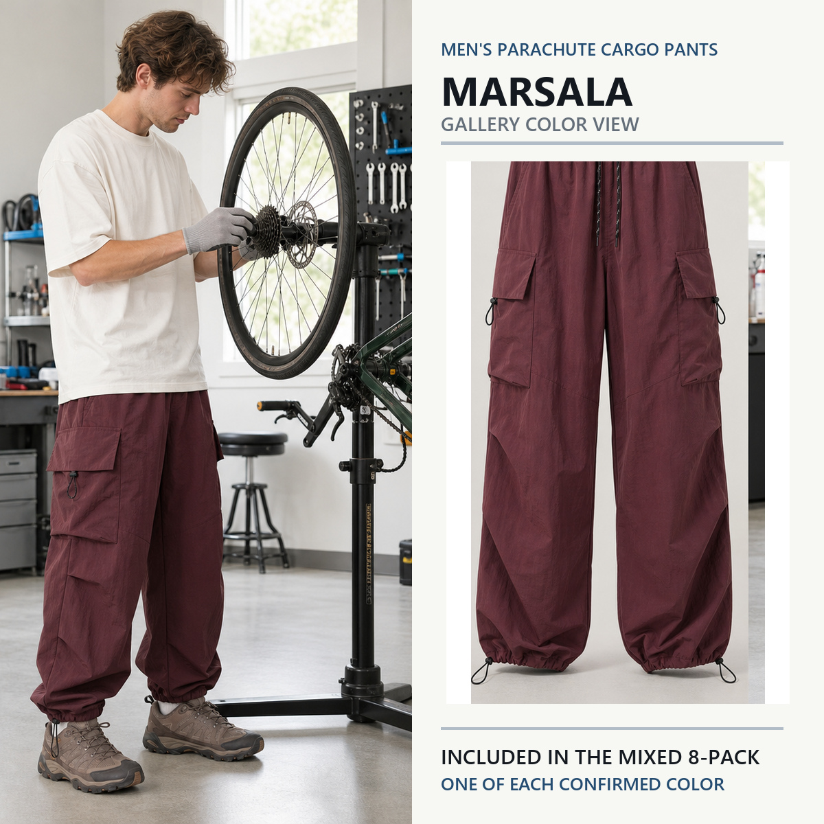 Marsala parachute cargo pants gallery color view