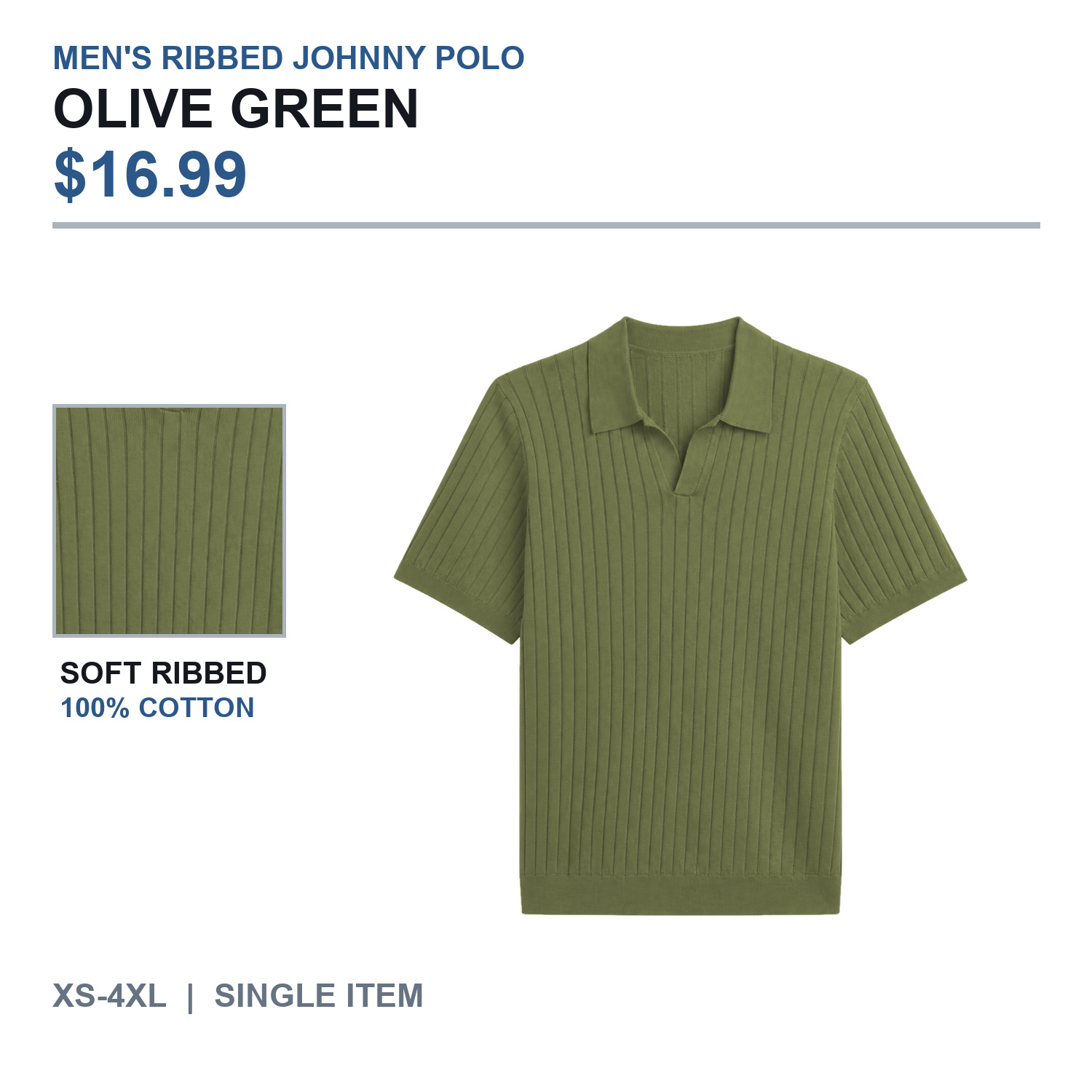 Ribbed Johnny collar polo in Olive Green