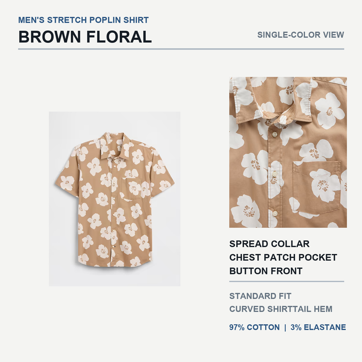 Brown Floral stretch poplin shirt