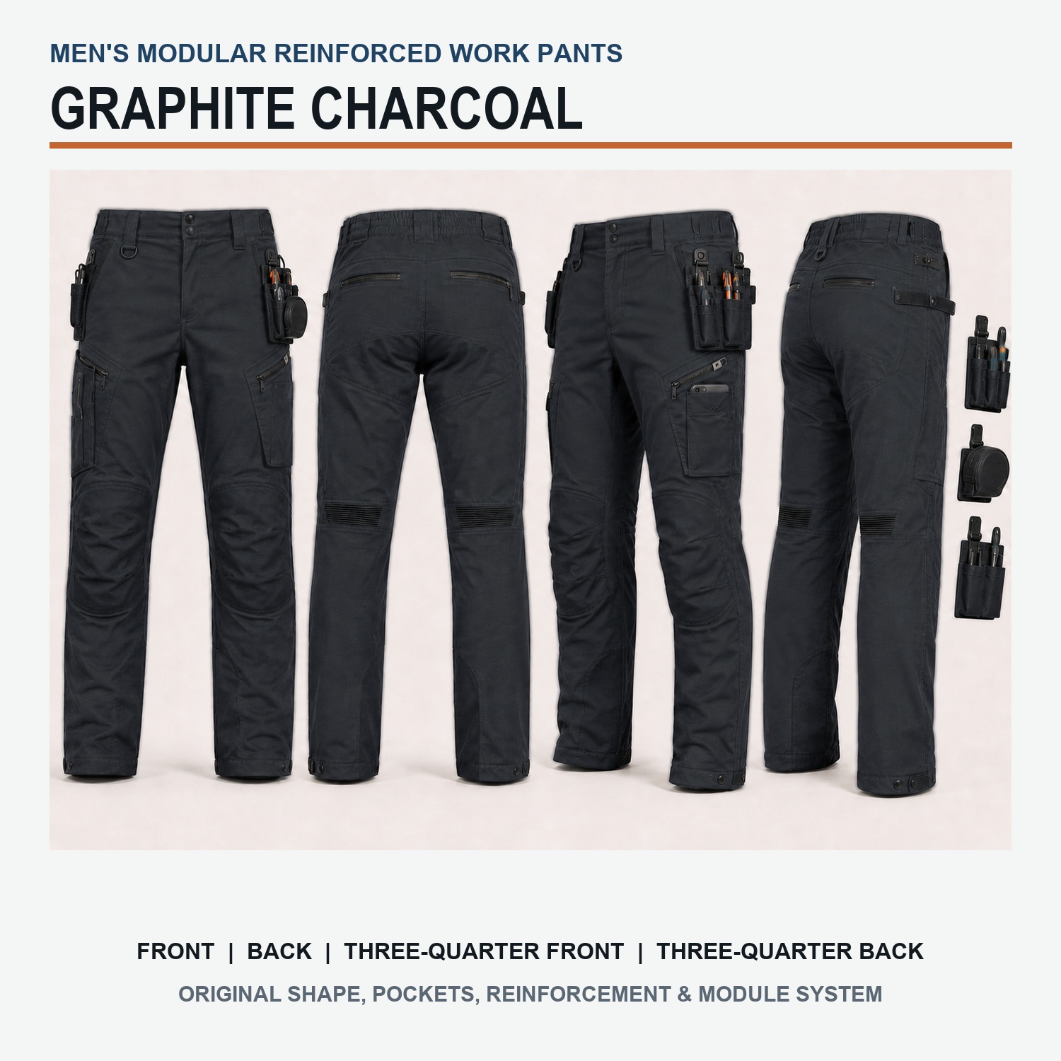 Graphite Charcoal modular reinforced work pants gallery color view