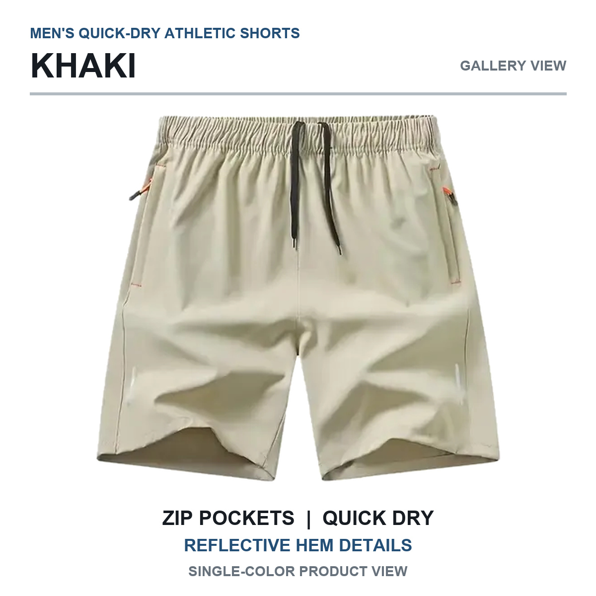 Khaki quick-dry athletic shorts gallery view